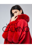 Fur Trimmed Cashmere Poncho - Red - Milano Calvino image 2
