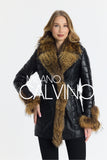 Fur Trimmed Leather Jacket Long Black Natural - Milano Calvino image 7