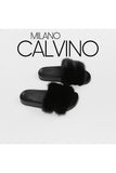 Twin Fur Slipper Mink - Black - Milano Calvino