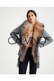Fur Trimmed Yün Kumaş Short Coat - Grey - Milano Calvino