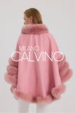 Fur Trimmed Cashmere Poncho - Pink - Milano Calvino image 8