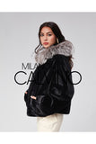 Fur Hooded Jacket Alcantara Kumaş - Black - Milano Calvino image 4