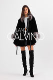 Black Alcantara ve Silver Fur Detaylı Poncho - Milano Calvino image 3