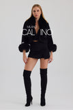Fur Trimmed Alcantara Short Jacket - Black - Milano Calvino