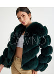 Women’s V Form Zipped Convertible Fur Jacket (Can Be Worn as a Vest) - Khaki - Milano Calvino image 8
