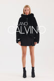 Fur Hooded Jacket Alcantara Kumaş - Double Black - Milano Calvino image 6