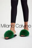 Fur Trimmed Slipper - Green - Milano Calvino