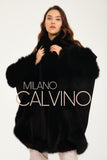 Fur Trimmed Cashmere Poncho - Black - Milano Calvino image 5