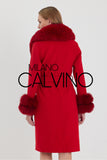Fur Trimmed Cashmere Coat Red - Milano Calvino image 3