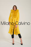 Fur Trimmed Long Triko Cardigan (Yellow) - Sarı - Milano Calvino