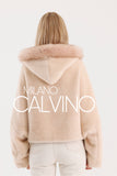 Fur Hooded Jacket Alcantara Kumaş - Peach - Milano Calvino image 7