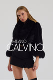 Fur Trimmed Alcantara Short Jacket - Black - Milano Calvino image 8