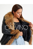 Fur Trimmed Leather Jacket - Black with Raccoon Trim - Milano Calvino image 6