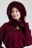 Noelle Knitted Fur Trimmed Luxury Beanie – Çift Ponponlu TaYellowm - Bordeaux - Milano Calvino image 2