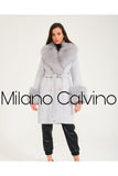 Fur Trimmed Cashmere Coat Blue - Sky Blue - Milano Calvino