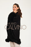 Fur Trimmed Cashmere Poncho - Black - Milano Calvino image 2