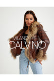 Fur Trimmed Leather Jacket - Brown with Raccoon Trim - Milano Calvino image 8