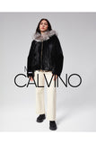 Fur Hooded Jacket Alcantara Kumaş - Black - Milano Calvino