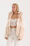 Fur Hooded Jacket Alcantara Kumaş - Peach - Milano Calvino image 2