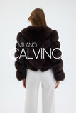 Women’s V Form Zipped Convertible Fur Jacket (Can Be Worn as a Vest) - Dark Brown - Milano Calvino image 4