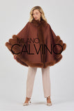 Fur Trimmed Cashmere Poncho - Auburn - Milano Calvino image 3