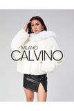 Fur Hooded Jacket Alcantara Kumaş - White - Milano Calvino image 6