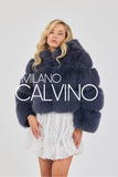 Hooded Fur Jacket Kolları Çıkarılabilir - Storm Blue - Milano Calvino image 5