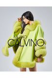Fur Trimmed Cashmere Poncho - Pistachio Green - Milano Calvino image 5