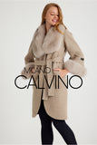 Alpaca Yün Kumaş Fur Trimmed Women’s Coat (Beige) - Milano Calvino image 6