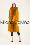 Fur Trimmed Long Triko Cardigan (hardal) - Mustard - Milano Calvino