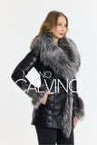 Fur Trimmed Leather Jacket Long Silver Black - Black Silver - Milano Calvino image 5