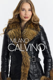 Fur Trimmed Leather Jacket Long Black Natural - Milano Calvino image 2
