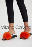 Fur Trimmed Slipper - Orange - Milano Calvino