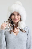 Noelle Knitted Fur Trimmed Luxury Beanie – Çift Ponponlu TaYellowm - White - Milano Calvino