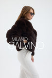 Women’s V Form Zipped Convertible Fur Jacket (Can Be Worn as a Vest) - Dark Brown - Milano Calvino image 6