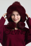 Noelle Knitted Fur Trimmed Luxury Beanie – Çift Ponponlu TaYellowm - Bordeaux - Milano Calvino image 3