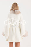 Ecru Alcantara ve Fross Fur Detaylı Poncho - Ekru - Milano Calvino image 8