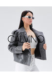 Women’s Oversize Genuine Leather Jacket Jacket - Grey - Milano Calvino image 6