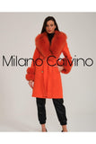 Fur Trimmed Cashmere Coat Orange CASH-DOBLE - Milano Calvino