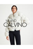 Women’s V Form Zipped Convertible Fur Jacket (Can Be Worn as a Vest) - White - Milano Calvino