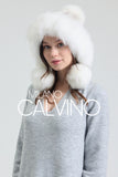 Noelle Knitted Fur Trimmed Luxury Beanie – Çift Ponponlu TaYellowm - White - Milano Calvino image 3