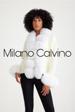 Fur Trimmed Triko Cardigan - White - Milano Calvino
