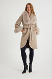 Alpaca Yün Kumaş Fur Trimmed Women’s Coat (Beige) - Milano Calvino