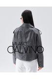Women’s Oversize Genuine Leather Jacket Jacket - Grey - Milano Calvino image 2