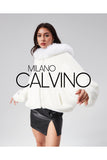 Fur Hooded Jacket Alcantara Kumaş - White - Milano Calvino image 5