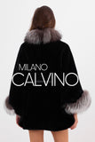 Black Alcantara ve Silver Fur Detaylı Poncho - Milano Calvino image 7