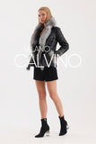 Fur Trimmed Leather Jacket - Black Silver - Milano Calvino image 5