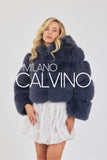 Hooded Fur Jacket Kolları Çıkarılabilir - Storm Blue - Milano Calvino image 6