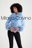 Fur Trimmed Triko Cardigan - Buz Blue - Milano Calvino