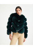 Women’s V Form Zipped Convertible Fur Jacket (Can Be Worn as a Vest) - Khaki - Milano Calvino